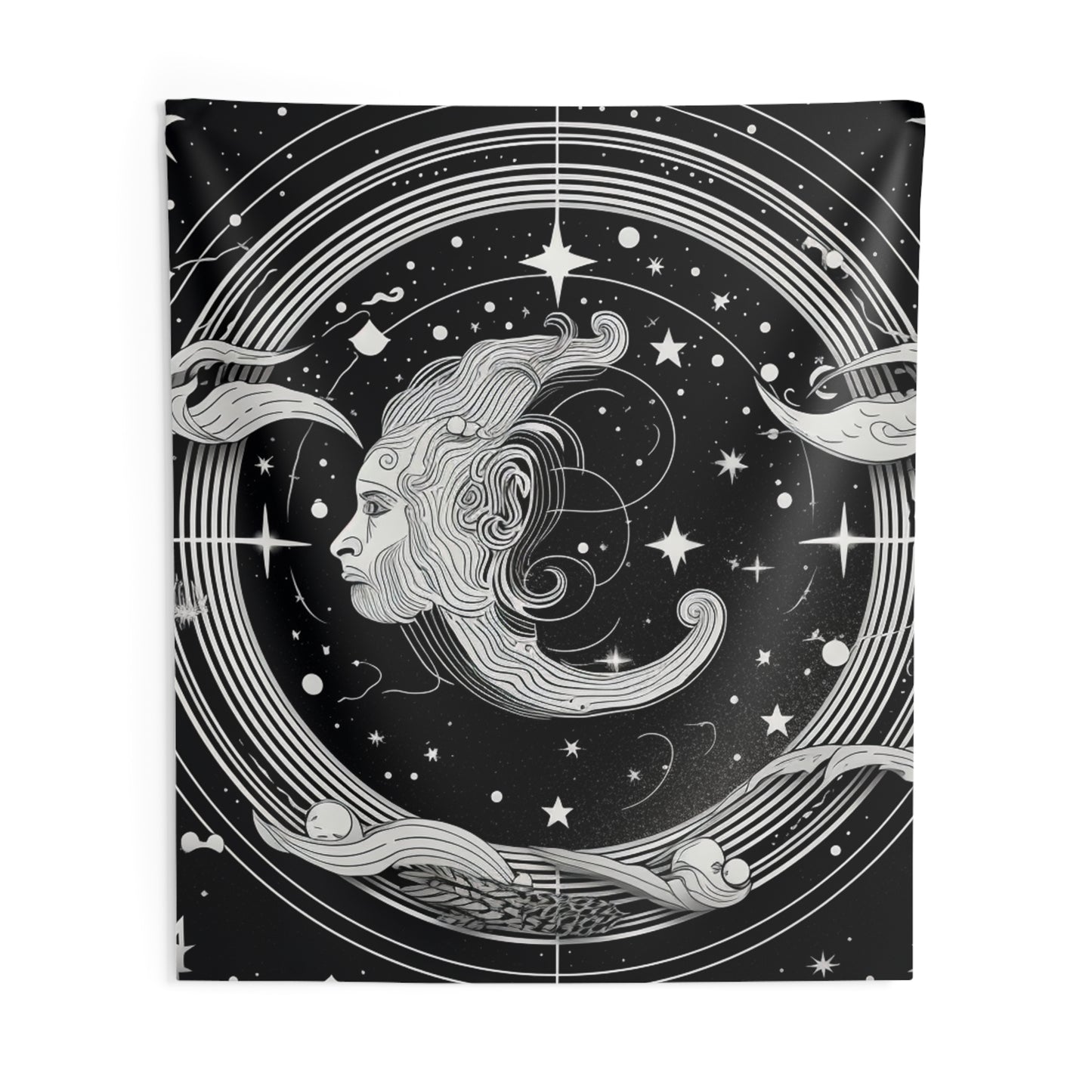 Aquarius Custom Wall Tapestry, Black White Water-Bearer Design, 100% Polyester, Multiple Sizes