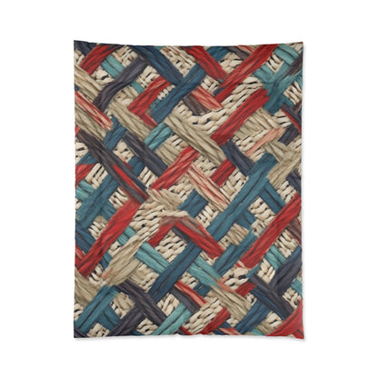 Colorful Yarn Knot: Denim-Inspired Fabric in Red, White, Light Blue - Comforter