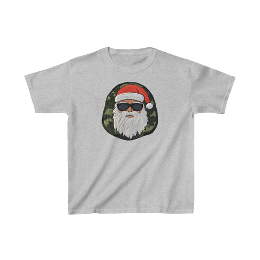 Military Santa Camo Patch - Marine Christmas Chenille Badge - Festive Decor - Kids Heavy Cotton™ Tee
