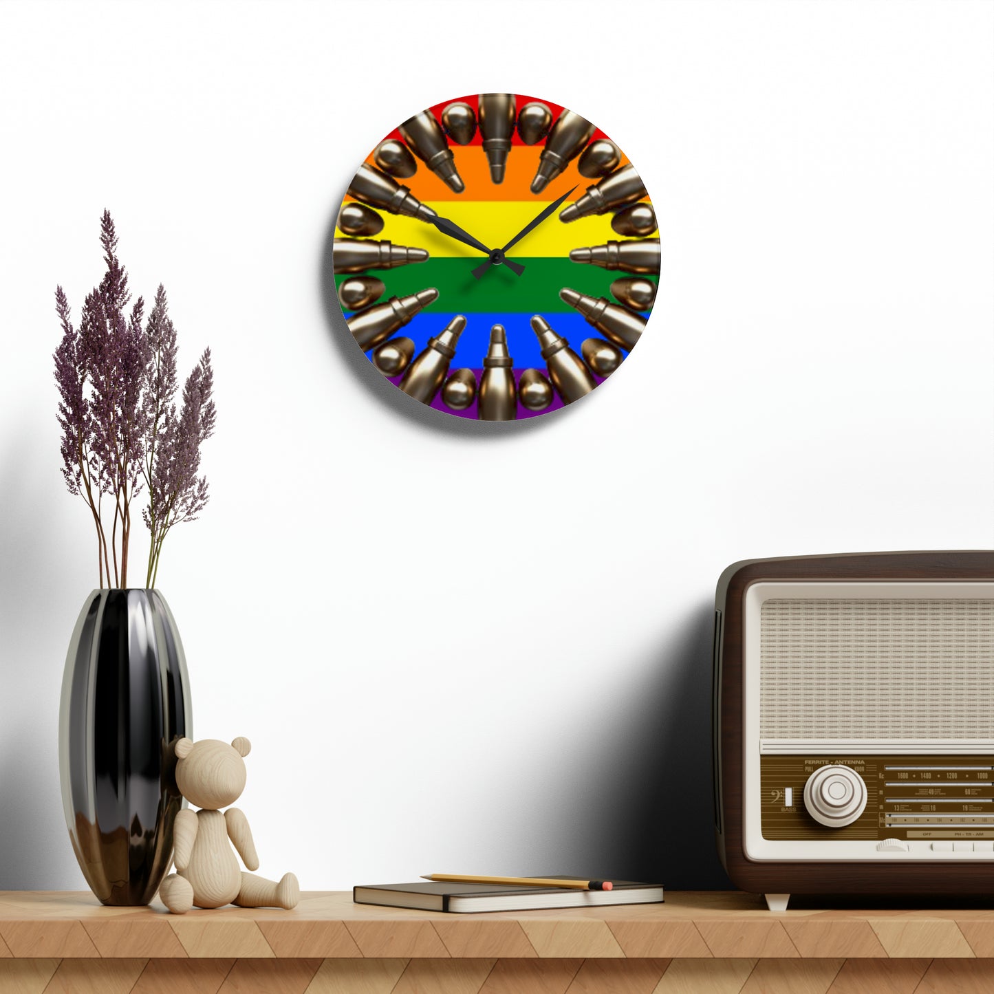 Pride Parade Bullet Band Acrylic Wall Clock - Rainbow Flag Design, Non-Live Ammunition Decor, Inclusive Timepiece