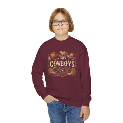 I Love Cowboys, Gift, Youth Crewneck Sweatshirt