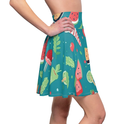 Quirky Summer Food Watermelon Ice Cream Cocktail Pattern Women's Skater Skirt (AOP)