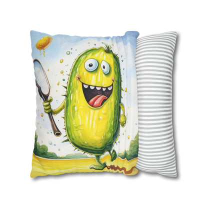 Pickleball Sport: Athletic Pickle Playing Game with Net and Paddle - Spun Polyester Square Pillow Case