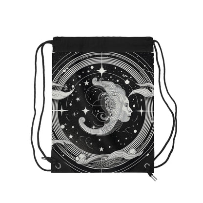 Aquarius Zodiac - Drawstring Bag - Black & White Mystical Design