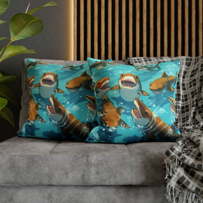 Tiger Shark: Ocean Marine Wildlife - Underwater - Spun Polyester Square Pillow Case