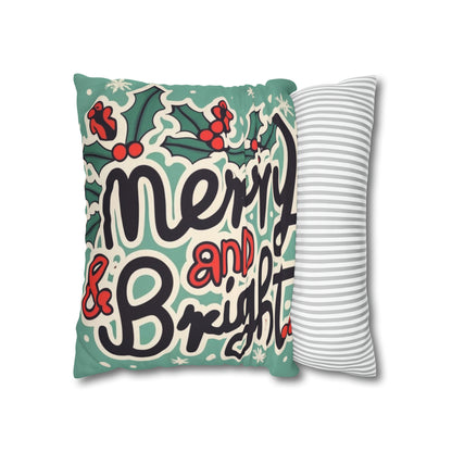 Merry and Bright Christmas Theme Holiday - Spun Polyester Square Pillow Case