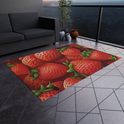 Garden Strawberries- Wild Sweet Gourmet - Farm Growing Ripe Red Fruit -Outdoor Rug