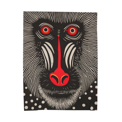 Red and Black Mandrill Monkey - Abstract Primate Face with Psychedelic Patterns - Velveteen Plush Blanket