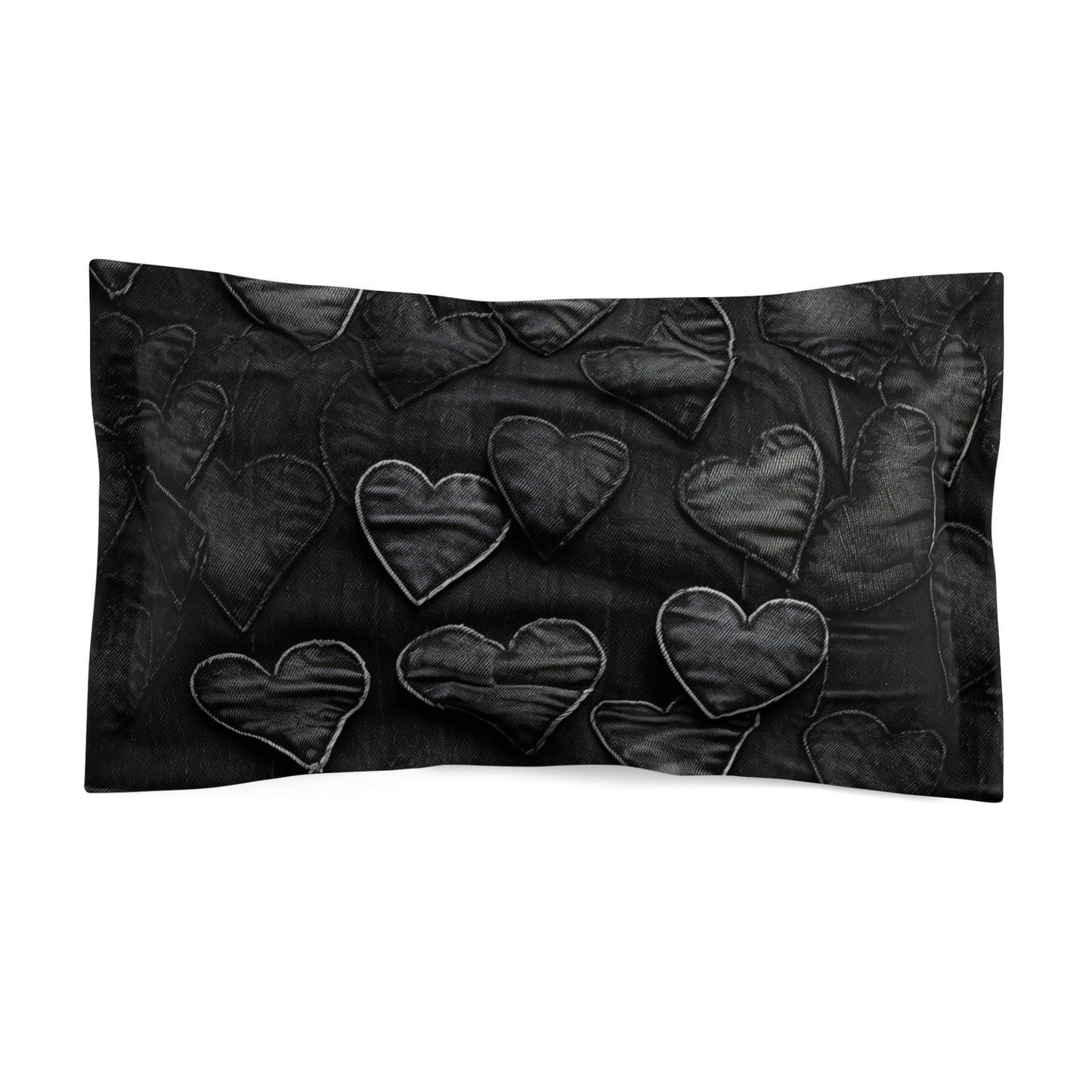 Black: Distressed Denim-Inspired Fabric Heart Embroidery Design - Microfiber Pillow Sham