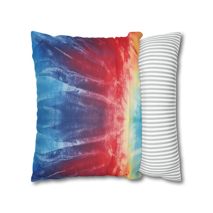 Rainbow Tie-Dye Denim: Vibrant Multi-Color, Fabric Design Spectacle - Spun Polyester Square Pillow Case