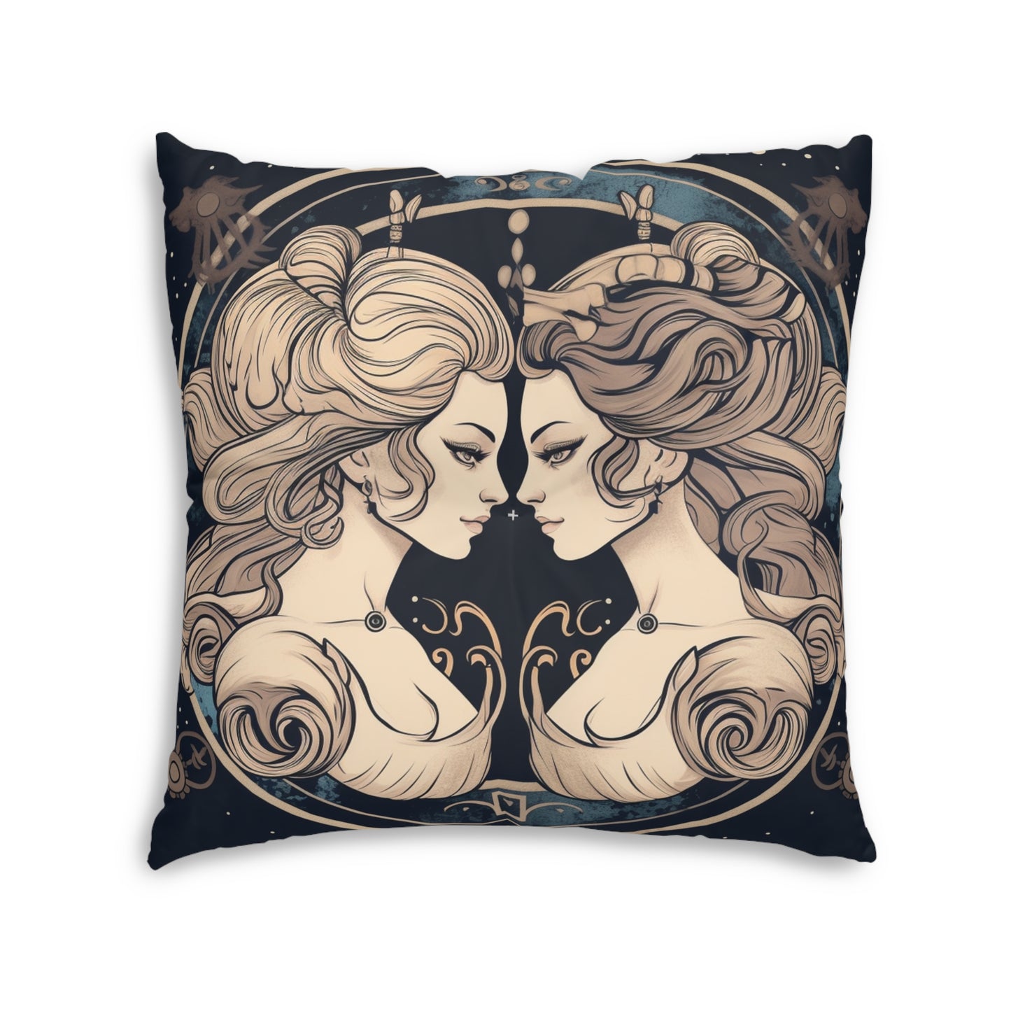 Duality of Gemini - Expressive Twins Zodiac Astrology - Tufted Floor Pillow, Square