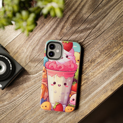 Strawberry Japan Milkshake - Kawaii Dessert Delight - Sweet Berry Anime Character - Tough Phone Cases