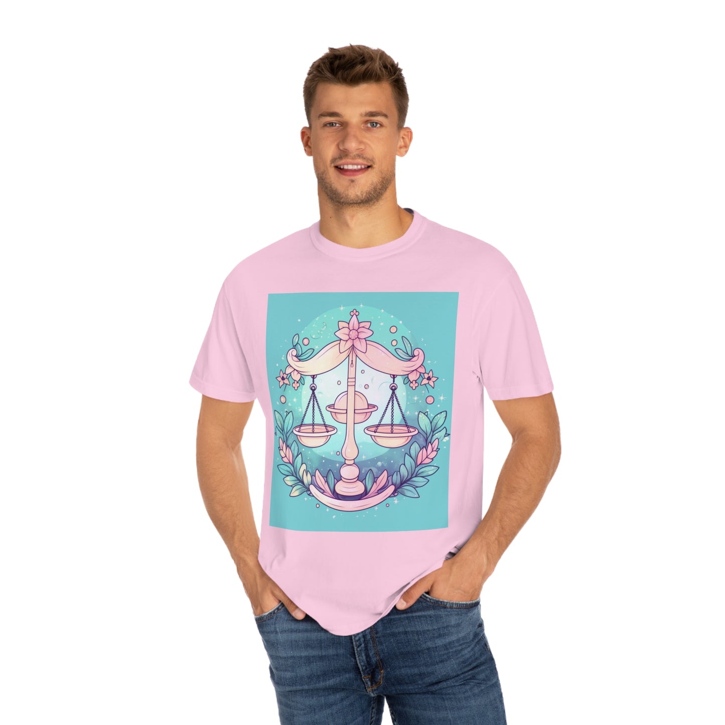 Libra Astrology - Soft Lighting & Pastel Zodiac Sign Symbol - Unisex Garment-Dyed T-shirt