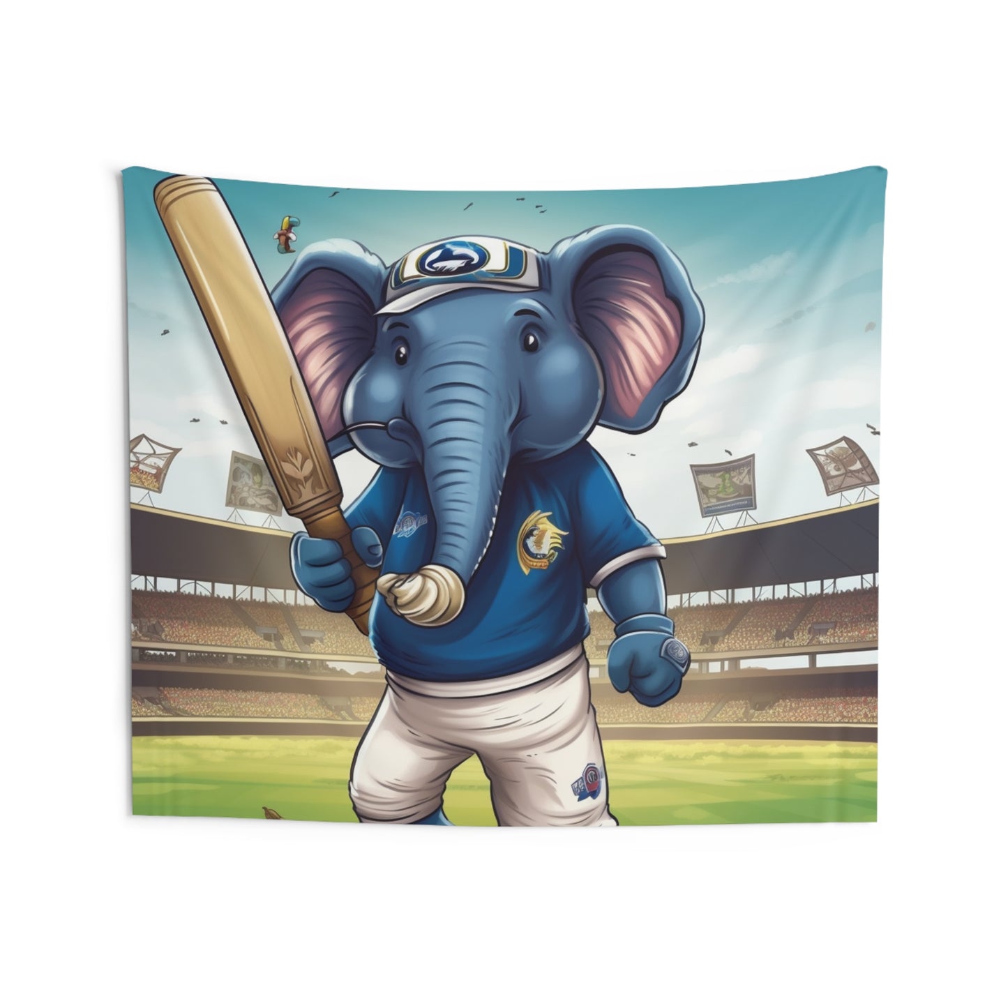 India Elephant Cricket Sport Star: Pitch, Run, Stump Game - Animated Charm - Indoor Wall Tapestries