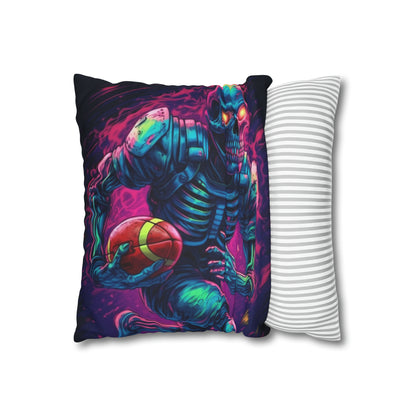 Spooky Football Game: Fantasy Skeleton Athlete Running with Ball, Sporty Halloween - Spun Polyester Square Pillow Case