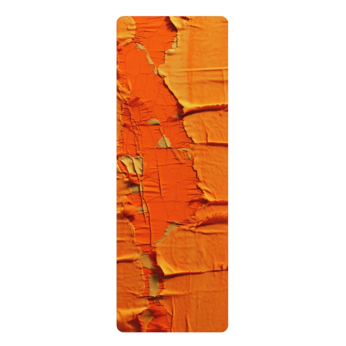 Fiery Citrus Orange: Edgy Distressed, Denim-Inspired Fabric - Rubber Yoga Mat