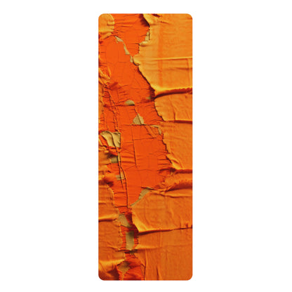 Fiery Citrus Orange: Edgy Distressed, Denim-Inspired Fabric - Rubber Yoga Mat