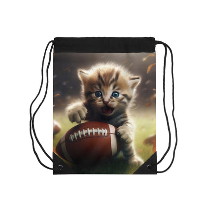 Football Kitten Touchdown: Tabby's Winning Play Sport Game - Drawstring Bag