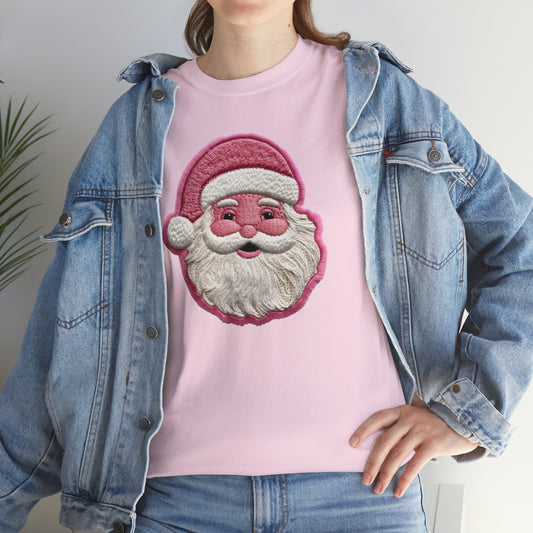 Santa Patch in Pink Christmas - Unisex Heavy Cotton Tee