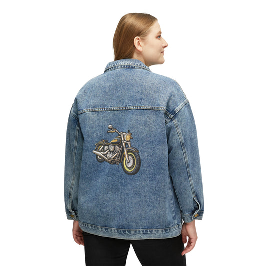 Motorcycle Chenille Patch, Bike Ride, Graphic, Women's Denim Jacket