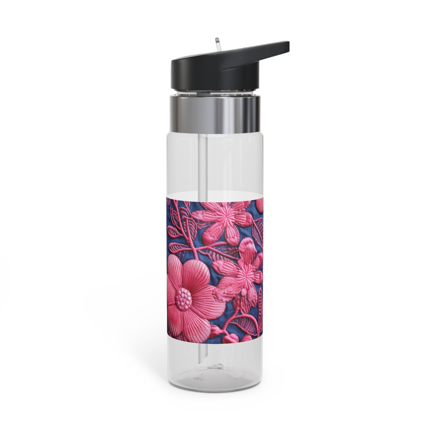 Denim Blue Doll Pink Floral Embroidery Style Fabric Flowers - Kensington Tritan™ Sport Bottle, 20oz