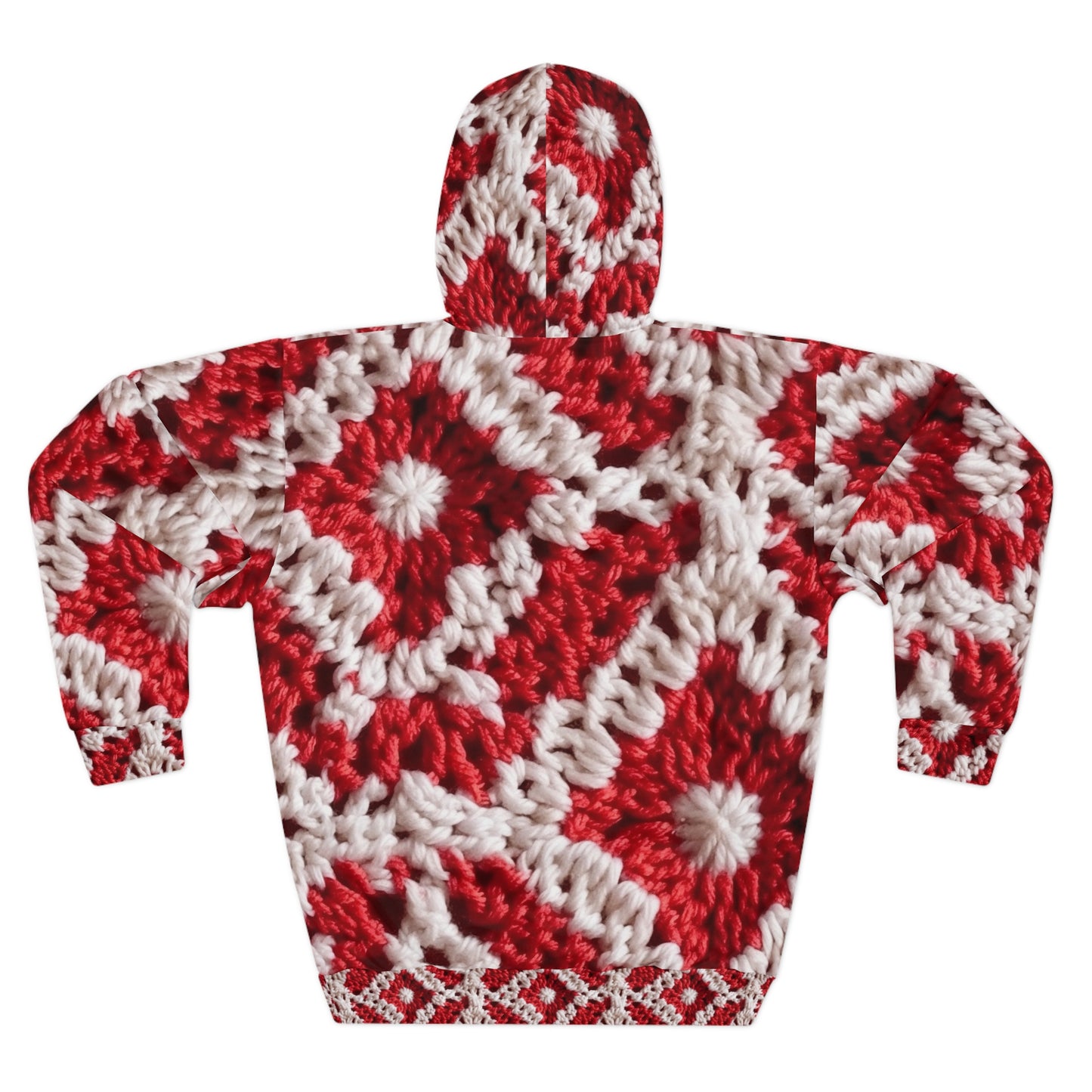 Warm Winter Red & White Crochet Knit: Cinematic Chic Texture Design - Unisex Pullover Hoodie (AOP)