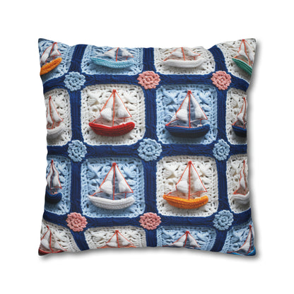 Crochet Boat Ship Sea Vessel Ocean Beach Travel Yacht Design - Spun Polyester Square Pillow Case