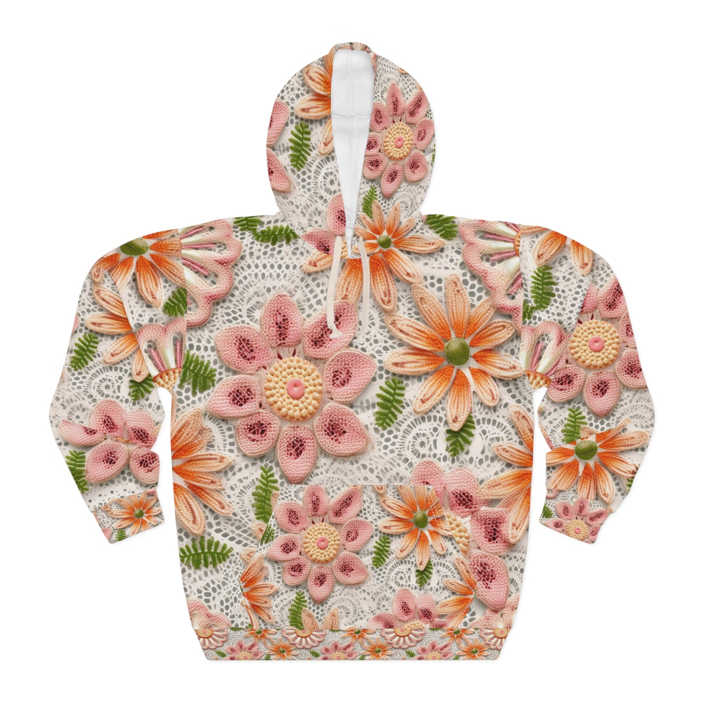 Floral Embroidered Eyelet: Delicate Flower Elegant Pattern - Unisex Pullover Hoodie (AOP)