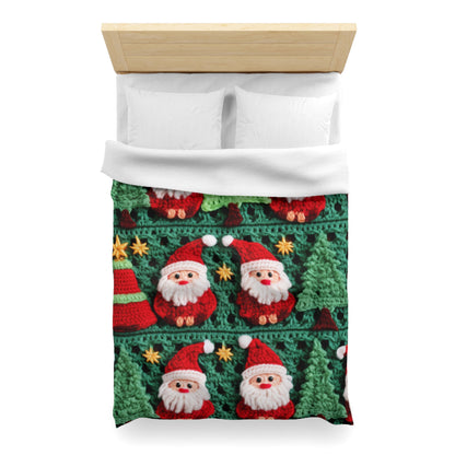 Santa Claus Crochet Pattern, Christmas Design, Festive Holiday Decor, Father Christmas Motif. Perfect for Yuletide Celebration - Microfiber Duvet Cover