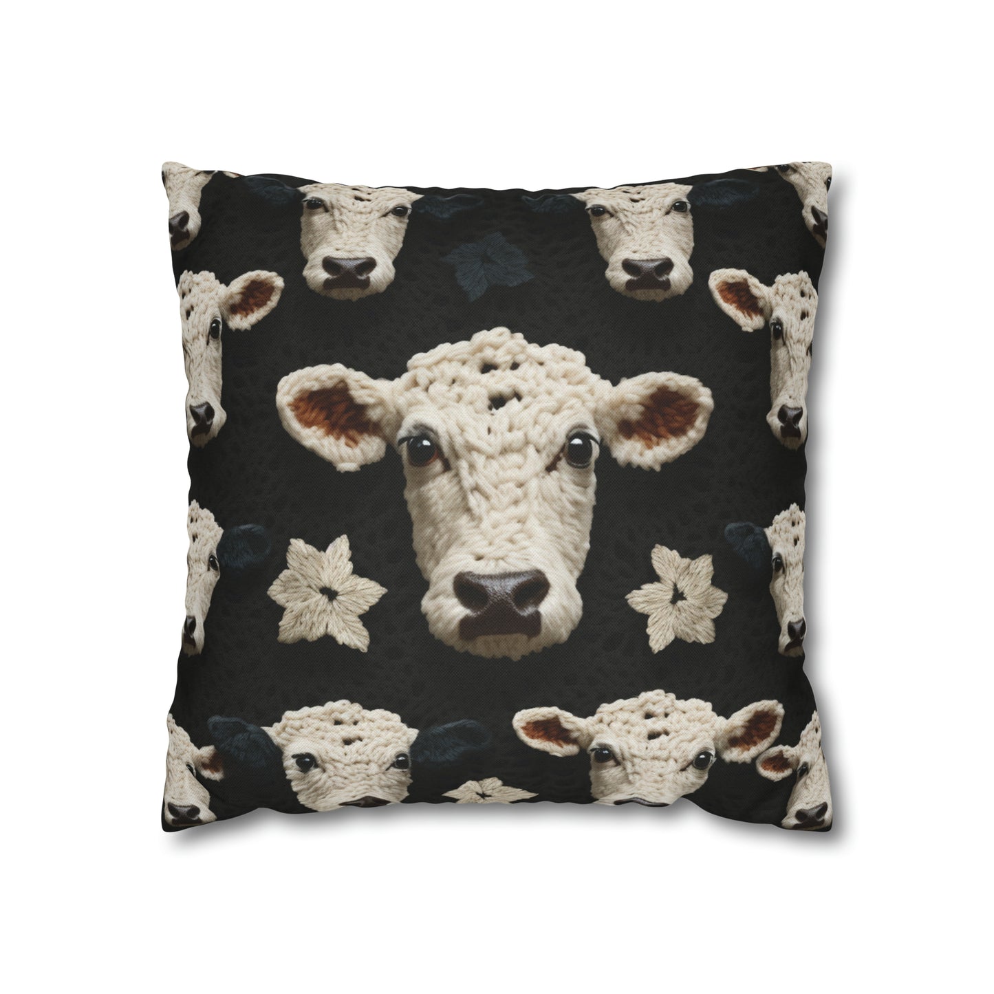 Crochet Cow Pattern Farm Animal Fabric Style - Spun Polyester Square Pillow Case