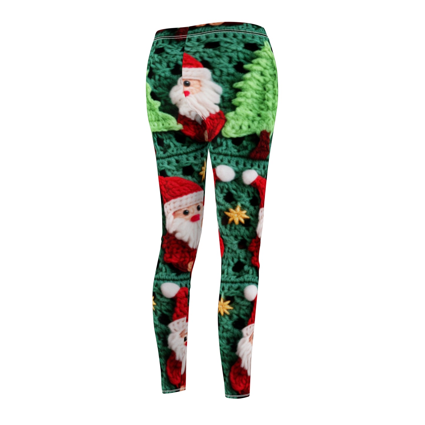 Patrón de ganchillo de Papá Noel, diseño navideño, decoración festiva, motivo de Papá Noel. Perfecto para la celebración navideña: leggings informales cortados y cosidos para mujer (AOP) 