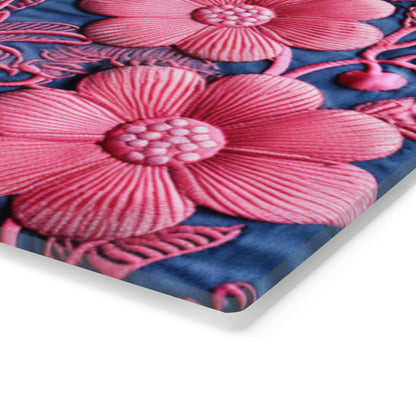 Denim Blue Doll Pink Floral Embroidery Style Fabric Flowers - Cutting Board