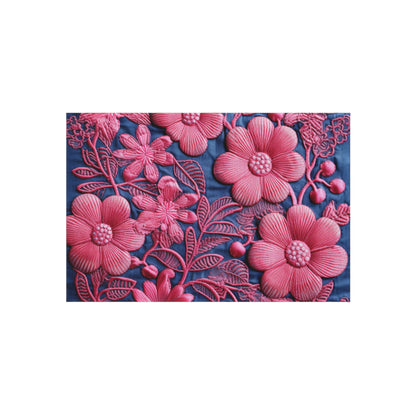 Denim Blue Doll Pink Floral Embroidery Style Fabric Flowers - Outdoor Rug