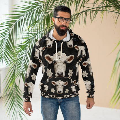 Crochet Cow Pattern Farm Animal Fabric Style - Unisex Pullover Hoodie (AOP)