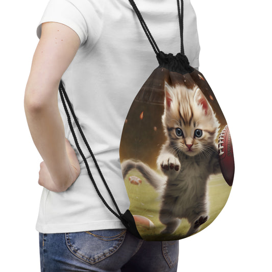 Football Kitty Fantasy: Feline Cat American Sport Quarterback - Drawstring Bag