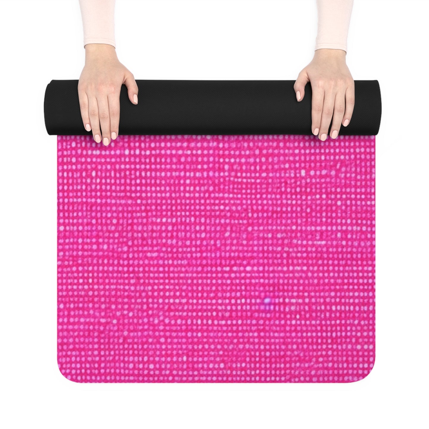 Hot Neon Pink Doll Like: Denim-Inspired, Bold & Bright Fabric - Rubber Yoga Mat