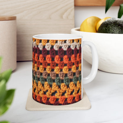 Otoño de Acción de Gracias de crochet: colores de moda clásicos para un look de temporada - Taza de cerámica de 11 oz