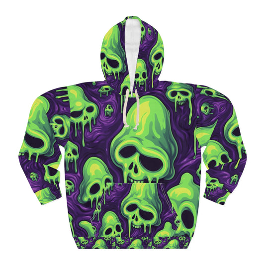 Halloween Slime Skull Green Skeletons Scary Horror Pattern - Unisex Pullover Hoodie (AOP)