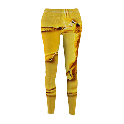 Banana Yellow Lemon: Bold Distressed, Denim-Inspired Fabric - Women's Cut & Sew Casual Leggings (AOP)