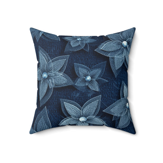 Hawaiian Flower Design - Denim-Inspired Decor Piece - Spun Polyester Square Pillow