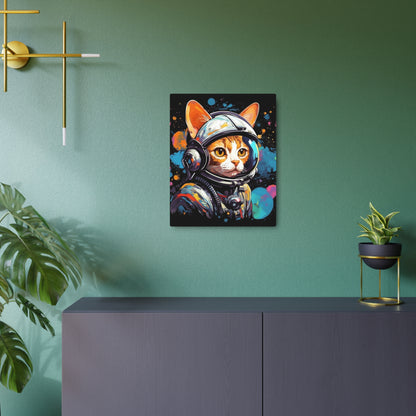 Astro Cat Adventure Feline - Pop Art, Floating in Cosmic Space - Metal Art Sign