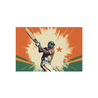 India Cricket Star: Batsman With Willow Bat, National Flag Style - Sport Game - Outdoor Rug