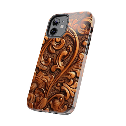 Leather Flower Cognac Classic Brown Timeless American Cowboy Design - Tough Phone Cases