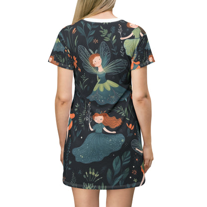 Enchanting Fairy Tale Pattern - Vibrant & Magical Fairies - T-Shirt Dress (AOP)