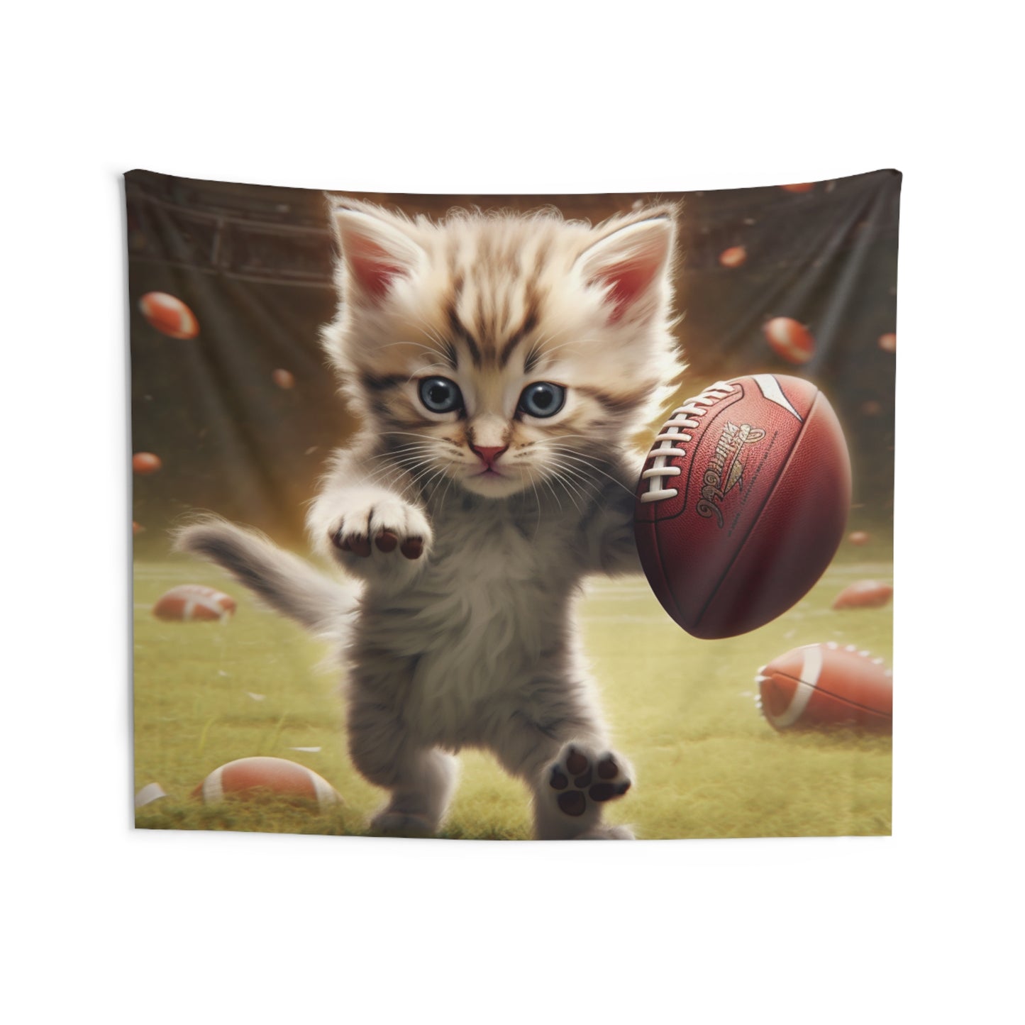 Football Kitty Fantasy: Feline Cat American Sport Quarterback - Indoor Wall Tapestries