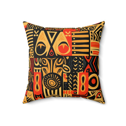 Tribal Art-Inspired Abstract Symbols, Heritage - Spun Polyester Square Pillow