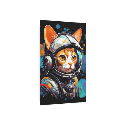 Astro Cat Adventure Feline - Pop Art, Floating in Cosmic Space - Metal Art Sign