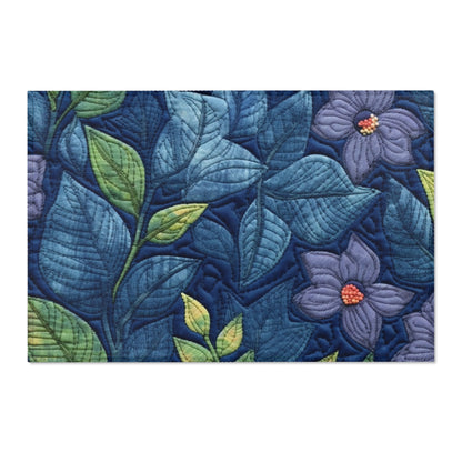 Floral Embroidery Blue: Denim-Inspired, Artisan-Crafted Flower Design - Area Rugs