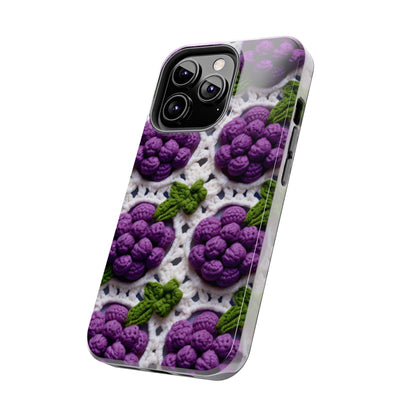 Crochet Grapes Pattern - Granny Square Design - Fresh Fruit Pick - Orchard Purple Snack Food - Tough Phone Cases