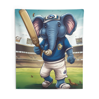 India Elephant Cricket Sport Star: Pitch, Run, Stump Game - Animated Charm - Indoor Wall Tapestries